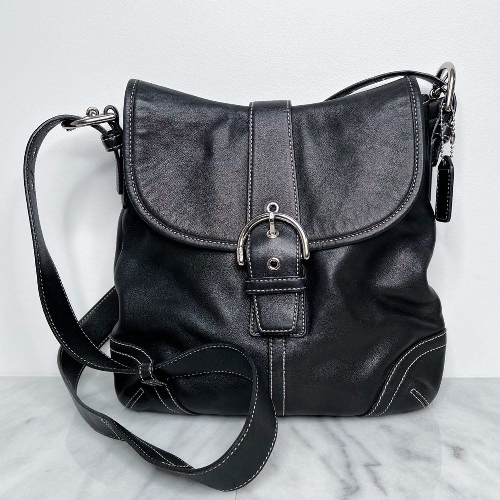 Coach Vtg Soho Flap Crossbody Bag Black Leather Convertible Shoulder Hobo #9480